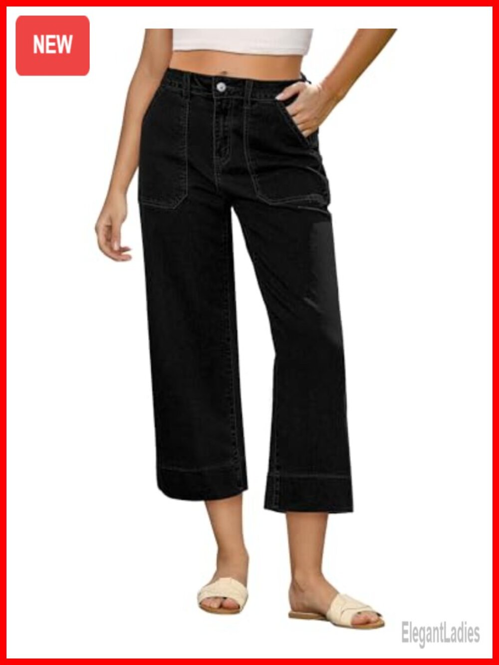 Capri Jeans Women High Waisted Wide Leg Stretchy Cropped Denim Pants with